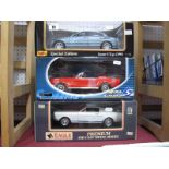 Three 1:18th Scale Diecast Model Vehicles, Maisto Jaguar S Type (1999), Solido #8081 Ford Mustang