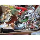 A Ceramic Footballer Cat, model dogs, figures etc:- One Box