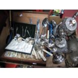 Assorted Plated Ware, including teapots, hallmarked silver and other napkins rings, crumb scoop,