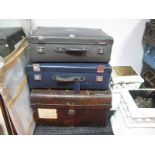 A Japanese Steel Travel Trunk, and two globe trotter travel cases. (3)