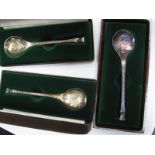 Hallmarked Silver Christmas Spoons, John Pinches, each in original case. (3)