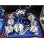 Two Plated Three Piece Tea Sets, hot water pot, decorative knife and fork, etc:- One Tray