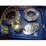 Stewart Dawson EPNS Toast Rack, a plated jug and twin handled sugar bowl and two glass dishes on