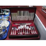 A Six Setting Canteen of Pinder Bros Kings Pattern Plated Cutlery, in original fitted case.