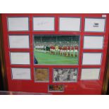 England 1966 World Cup Montage, autographs of Bobby Moore, Alf Ramsay, Ray Wilson, Bobby Charlton,