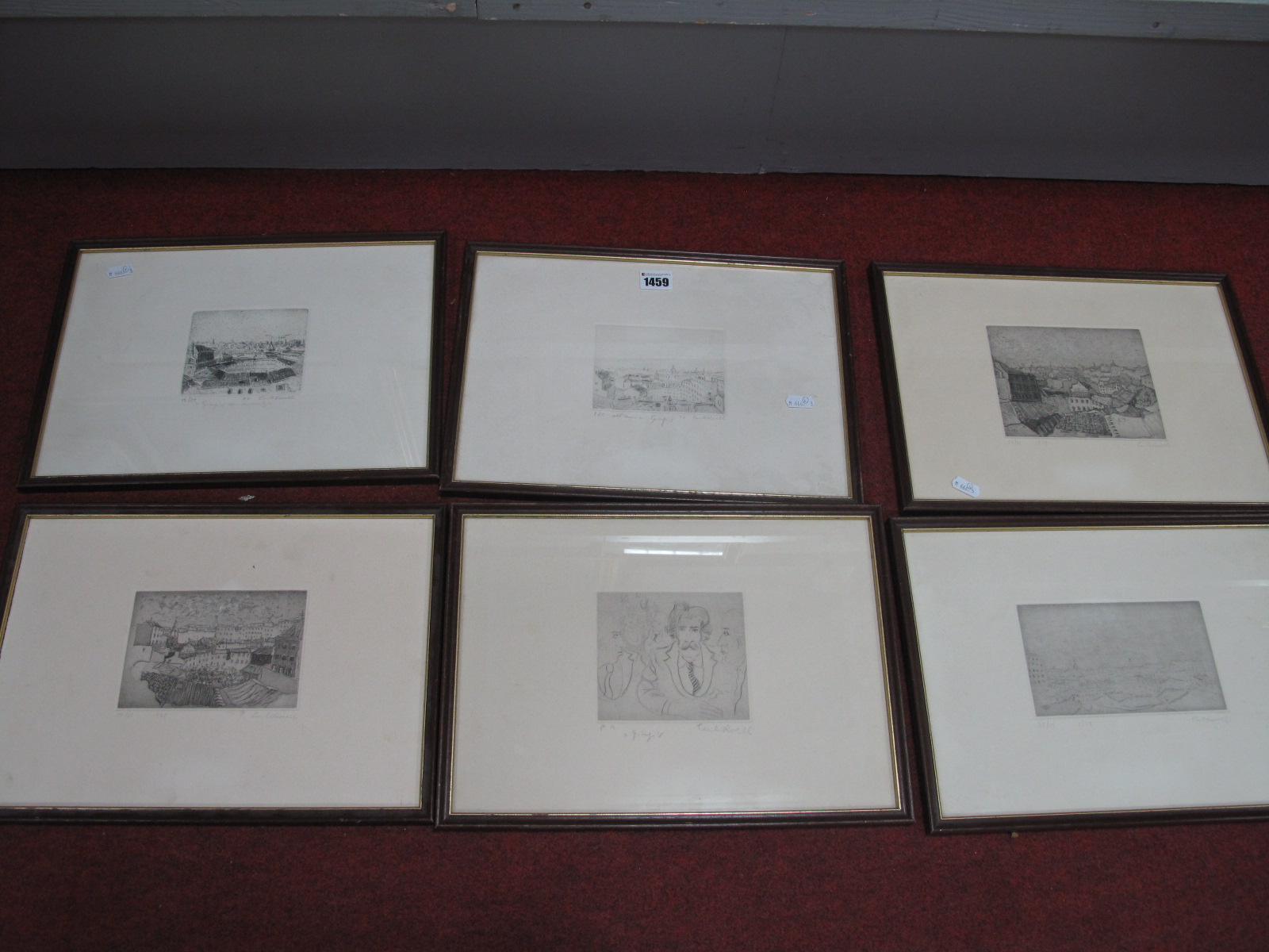 Carlo Roselli Six Limited Edition Etchings of 35 and 25, five featuring panoramic city scenes 10 x