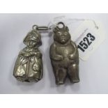 An Early XX Century Electroplated Baby's Rattle, modelled as a bear, the verso with replicated