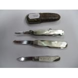 Books - Crooks, Sheffield (7), multi blade pen knife with mother of pearl scales, with leather case,