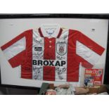 Stoke City. Asics Home Shirt, featuring Broxap logo and many black marker signatures including:-