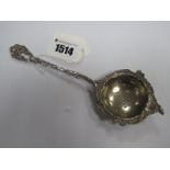 A Decorative Hallmarked Silver Sifter Spoon, J.S., London 1899 (F import mark) (also stamped "