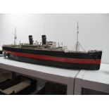 A Large Scale Live Steam Model of A Mid XX Century 2 Funnel Liner- 'Andromeda'. Single lined steel
