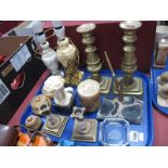 Alabaster Trinkets, Santini bust, candlesticks, etc:- One Tray