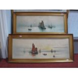 E.S. Weedon, Tranquil Shipping Scenes, a pair, watercolours, signed lower left, 26 x 72cm. (2)