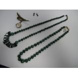 A Single Strand Graduated Malachite Bead Necklace; together with another similar with geometric bead