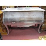 Silver Coloured Commode, with two drawers, shaped apron, on cabriole legs.