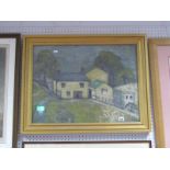M Burton (English School) Circa Mid XX Century, White Cottage in Country Landscape, oil on board,
