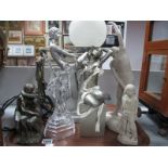 'Regency' Silvered Maiden, similar maiden lamp, five various figures:- One Tray