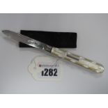 A Hallmarked Silver and Mother of Pearl Handled Folding Fruit Knife, LB, Sheffield 1893, with