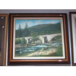 S Anderson Oil On Canvas, Salmon Fishing in High Summer, with the Old Bridge of Dee in the