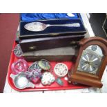 Cased Cutlery, quartz clock, quaiche, trinkets:- One Tray