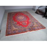 Middle Eastern Sarough Style Wool Tasseled Carpet, with shaped central motif, geometric and floral