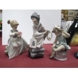 Lladro Oriental Lady, E4M (basket damage), Young Girl Seated and Nao Flower Girl.