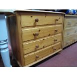 Pine Chest, of four long drawers having turned handles and low back, 84.5cm wide.