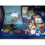 Assorted Costume Jewellery, including spider brooch, beads, further brooches, matching necklace