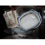 Doulton Burslem "Lynn" Soup Bowls, pair of cabinet plates, tureen, butter dish, chamber pot:- One