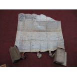 Indentures - 1678 with fifty-four lines relating to a will, neatly written in ink on vellum,