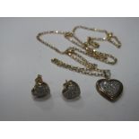 A Modern 9ct Gold Heart Shape Pendant, on a chain; together with matching stud earrings.