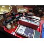 Cast Iron Scales and Weights, student microscope, Roberts RFM3 radio, Gildertone Brand MKII radio,