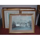 After Myles Birket Foster, Countryside scenes, pair of colour prints 34 x 59cm. Four signed Sturgeon