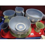 Wedgwood Jasperware Pottery, in powder blue and green:- One Tray