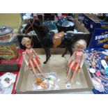 Vintage Sindy Playworn Dolls, including Sleepy Sindy; together with horse, two garden furniture