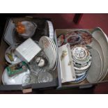 Imari Charger, Doulton 'Tracery' and other plates, Worcester 'Evesham', glass ware etc:- Two Boxes