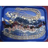 Vintage and Later Costume Bead Necklaces, including imitation pearls. two brooches:- One Tray