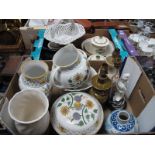 Victorian Style Kitchen Storage Jars, Portuguese ceramics, basket etc:- Two Boxes