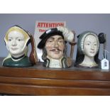 Royal Doulton Character Jugs 'Anne Boleyn' D6644, 'Jane Seymour' D6646, 'Athos' D6452. (3)