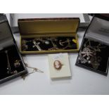 9ct Gold and Other Pendants on Chains, 9ct gold shell cameo ring, etc.