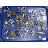 A Collection of Assorted Costume Brooches, Buckles, Dress Clips, etc:- One Tray