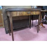 George III Mahogany Fold-Over Tea Table, with single drawer, on tapering legs.