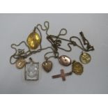 Locket Pendants on Chains, Walker & Hall 'Souvenir' pendant, 1966 5 centimes (drilled) etc.