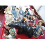 Doulton 'The Poacher', Beswick foal, Melba, Leonardo, Chinese and other figures, ebony elephant:-