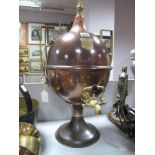 A Large Victorian Copper Table Urn with brass finial, handles and tap, stamped 'T', and later shield