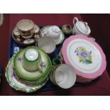 Six Dessert Plates, French teaware, miniature iridescent vase, 9cm high, Aynsley cup and saucers,