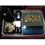 Chinese Lacquer Boxes, Chinese gilt wood carving etc:- One Tray