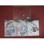 Three Mid XX Century Japanese Prints, hand tinted, featuring figures, monkey, geisha, warrior,
