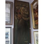Leighton Jones, Study of a 1960's Blonde Haired Lady, oil on boards, 121 x 44.5cm, signed and