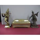 Oriental Mandalay Bronze Figure, in traditional costume on carved signed wooden base, 17cm high,